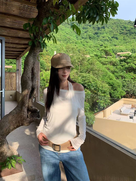 Women's two-piece halter neck T-shirt