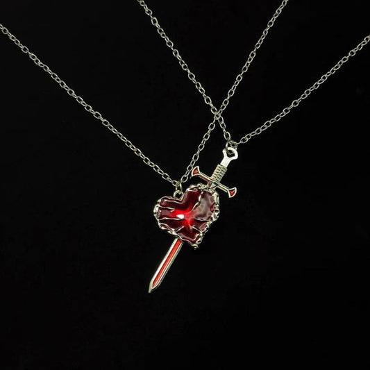 Heart and Sword Couple Necklace Set