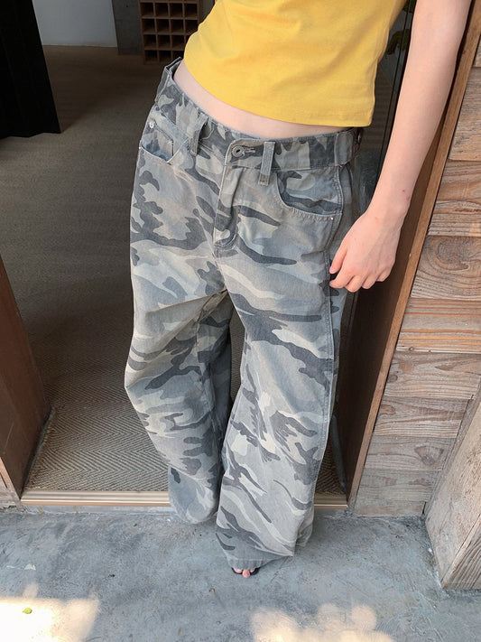 Women's Camouflage Denim Pants Wide Leg Trousers